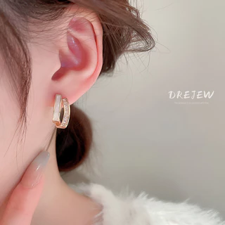 DREJEW ต่างหูเข็มเงิน 18K ประดับเพทาย รูปตัว C สองชั้น ระดับไฮเอนด์ แฟชั่นสําหรับผู้หญิง