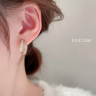 DREJEW ต่างหูเข็มเงิน 18K ประดับเพทาย รูปตัว C สองชั้น ระดับไฮเอนด์ แฟชั่นสําหรับผู้หญิง