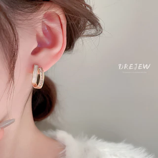 DREJEW ต่างหูเข็มเงิน 18K ประดับเพทาย รูปตัว C สองชั้น ระดับไฮเอนด์ แฟชั่นสําหรับผู้หญิง