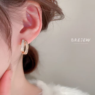 DREJEW ต่างหูเข็มเงิน 18K ประดับเพทาย รูปตัว C สองชั้น ระดับไฮเอนด์ แฟชั่นสําหรับผู้หญิง