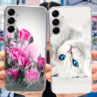 เคสโทรศัพท์ซิลิโคน TPU แบบนิ่ม ลายแมว และดอกไม้น่ารัก สําหรับ Samsung Galaxy M14 M14 5G SM-M146B