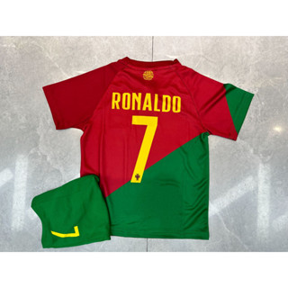 เสื้อกีฬาแขนสั้น ลายทีมชาติฟุตบอล Portugal No.7 Ronaldo 2022 ชุดเหย้า สําหรับเด็ก