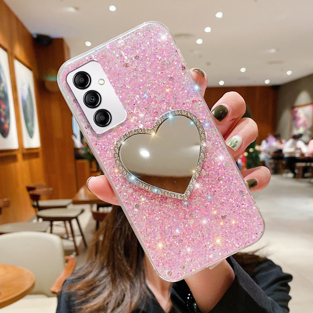 Samsung A55 A35 A05S A54 A34 A14 5G A13 A24 A04S A53 A21S A11 เคสโทรศัพท์มือถือ ลายหัวใจ พร้อมกระจกแต่งหน้า สําหรับ