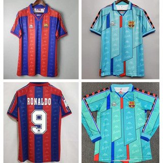 เสื้อกีฬาแขนสั้น ลายทีมชาติฟุตบอล Barcelona 96-97 ชุดเหย้า สไตล์เรโทร