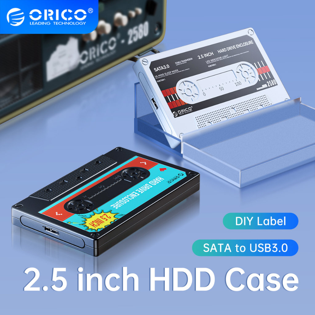 ORICO HDD Case 2.5 นิ้ว SSD Enclosure ฮาร์ดไดรฟ์ 2.5 นิ้ว USB3.0 HDD Enclosure ภายนอกโปร่งใส HDD Case DIY สติกเกอร์สําหรับ 2.5 SSD HDD Cassette เทปออกแบบ (2580U3)
