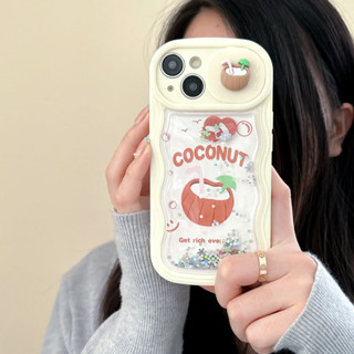 เคสโทรศัพท์มือถือ ลายการ์ตูนมะพร้าว มีทรายไหล สําหรับ apple Iphone 14 promax 13Pro 12 11