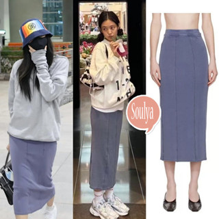 Blackpink กระโปรงยาว เอวสูง ผ้ายืด สีม่วง แฟชั่นสําหรับสตรี