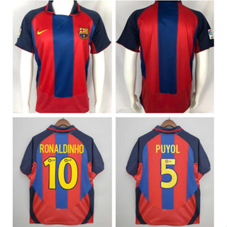 เสื้อกีฬาแขนสั้น ลายทีมชาติฟุตบอล Barcelona 03-04 ชุดเหย้า สไตล์เรโทร RONALDINHO PUYOL