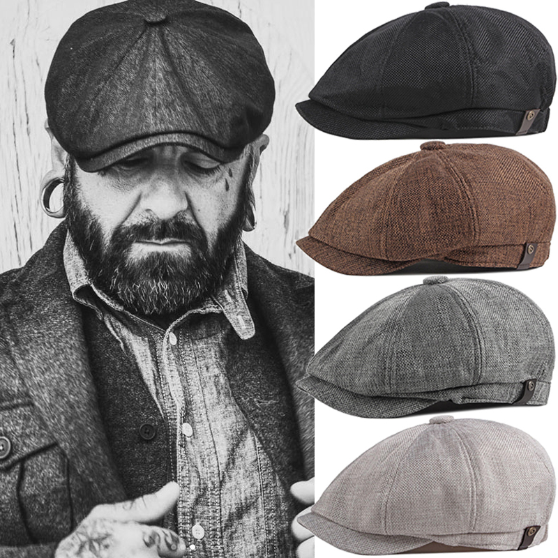Retro Newsboy หมวกผู้ชายแปดเหลี่ยม อังกฤษ Berets ลาย Herringbone สําหรับฤดูใบไม้ร่วง/ฤดูหนาว