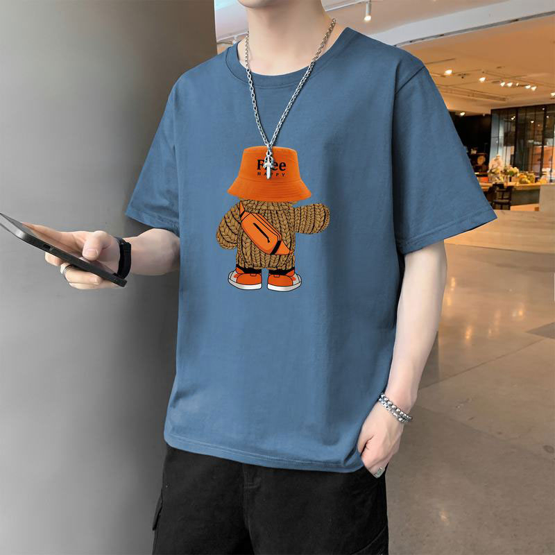 เสื้อยืดแขนสั้นลําลอง คอกลม แบบบาง พิมพ์ลาย สไตล์เกาหลี แฟชั่นฤดูร้อน สําหรับผู้ชาย ไซซ์ M - 4XL