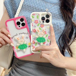 [เคสโทรศัพท์มือถือ กันกระแทก ลายดอกไม้ กระต่ายฤดูร้อน พร้อมตัวยึด] สําหรับ iPhone14pro 13 12 pro max 11