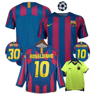 เสื้อกีฬาแขนสั้น ลายทีมชาติฟุตบอล Barcelona 10 RONALDINHO 30 MESSI 05-06 ชุดเหย้า