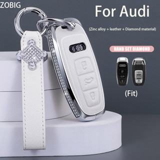 Zobig เคสกุญแจรีโมตรถยนต์ โลหะผสมสังกะสี ประดับเพชร พร้อมพวงกุญแจ สําหรับ Audi A6 A7 A8 2020 2021 E-tron Q8 Q7 R8 Q5 Q7 S3 S4 S5 S6 S7