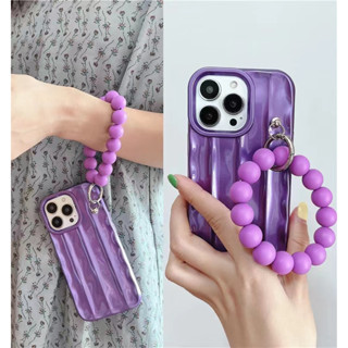 เคสโทรศัพท์มือถือ ลายน่ารัก สีม่วง พร้อมสายโซ่คล้อง สําหรับ iPhone 11 12 12pro 12promax 13 13pro 13promax 14 14pro 14promax