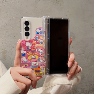 เคสโทรศัพท์มือถือ PC แบบแข็ง ลายการ์ตูนแมว สีโปร่งใส สําหรับ Samsung Galaxy Z Fold 3 4 5G