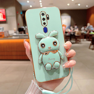 เคสโทรศัพท์มือถือ ซิลิโคนนิ่ม ปิดด้านหลัง ลายกระต่ายน่ารัก พร้อมสายคล้อง สีเดียวกัน หรูหรา สําหรับ OPPO A5 A7 A8 A9 F11 A15 A35 A1K