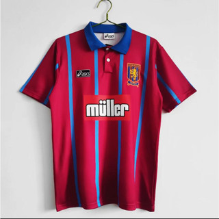 เสื้อกีฬาแขนสั้น ลายทีมชาติฟุตบอล Aston Villa 1993-95 ชุดเหย้า สไตล์วินเทจ