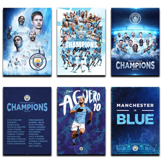 Mancity โปสเตอร์ผ้าใบ ลายทีมฟุตบอล Champions สําหรับตกแต่งผนัง