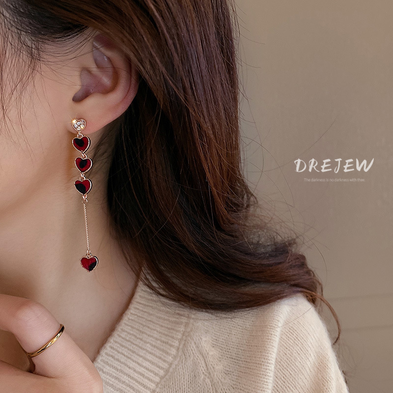 DREJEW ต่างหูเข็มเงิน 925 จี้รูปหัวใจ ประดับเพชร ทรงไม่สมมาตร สําหรับผู้หญิง
