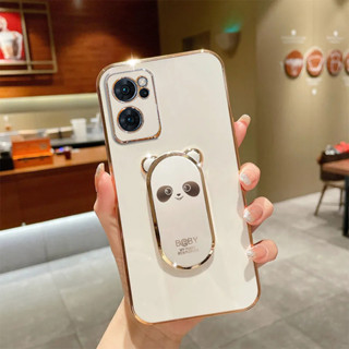 เคสโทรศัพท์มือถือ ชุบไฟฟ้า ขอบตรง ลายแพนด้าสามมิติ สําหรับ RENO 7 4g RENO Oppo RENO 7pro 8 4g RENO 7z RENO 8z RENO 7 5G RENO 7 pro RENO 8 5G RENO 8 pro