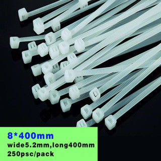 สายเคเบิ้ลไทร์ไนล่อน 8X400 มม. 250 แถบ (กว้างจริง 5.2 มม.) สีดํา สีขาว *&amp; -