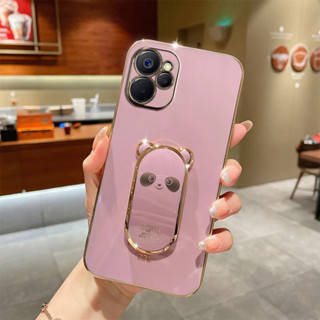 เคสโทรศัพท์มือถือชุบไฟฟ้า ขอบตรง ลายแพนด้าสามมิติ สําหรับ realme GT realme GT neo2 realme GT neo3 realme GT Master realme XT realme C31 realme C30s