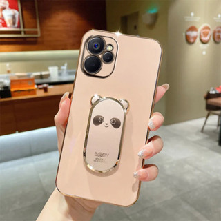 เคสโทรศัพท์มือถือ ชุบไฟฟ้า ขอบตรง ลายแพนด้าสามมิติ สําหรับ realme 5 5i 5S 6i realme 6 realme 6 pro realme 5 pro realme C3 realme C20 C11 2021 realme C11