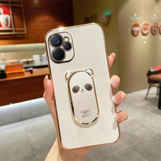 เคสโทรศัพท์มือถือชุบไฟฟ้า ขอบตรง ลายแพนด้าสามมิติ สําหรับ realme C21Y C25Y C30 Narzo50i Prime C35 Narzo50a Prime Narzo 50a 5G A57 5G realme C21 realme C2