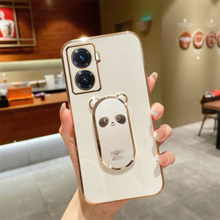 เคสโทรศัพท์มือถือ ชุบไฟฟ้า ขอบตรง ลายแพนด้าสามมิติ สําหรับ vivo Y97 vivo Y76 5G vivo Z6 vivo Y77 vivo V25