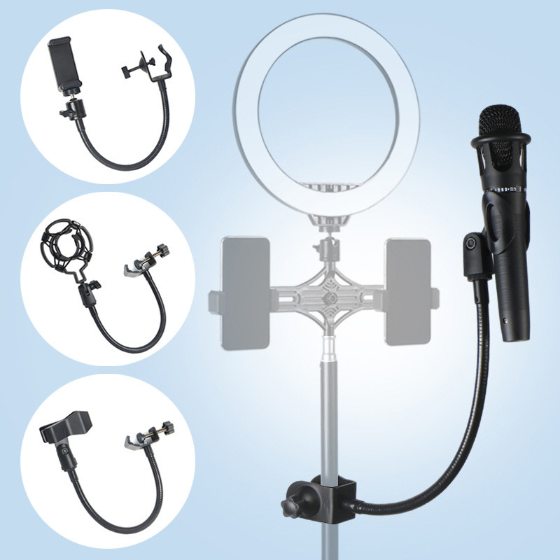 Universal ไมโครโฟนขาตั้ง Bracket Holder ท่อปรับคลิปกรอบกันกระแทกขาตั้งกล้องอุปกรณ์เสริมขาตั้งโทรศัพท์มือถือสําหรับ MIC