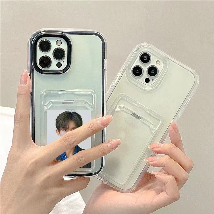 เคสโทรศัพท์มือถือ แบบนิ่ม กันกระแทก compatible for IPhone 14 13 pro max 12 Mini 11 Pro Max xs xr x 8 7 Pro Max Plus เคสใสใส่บัตร ใส่รูป
