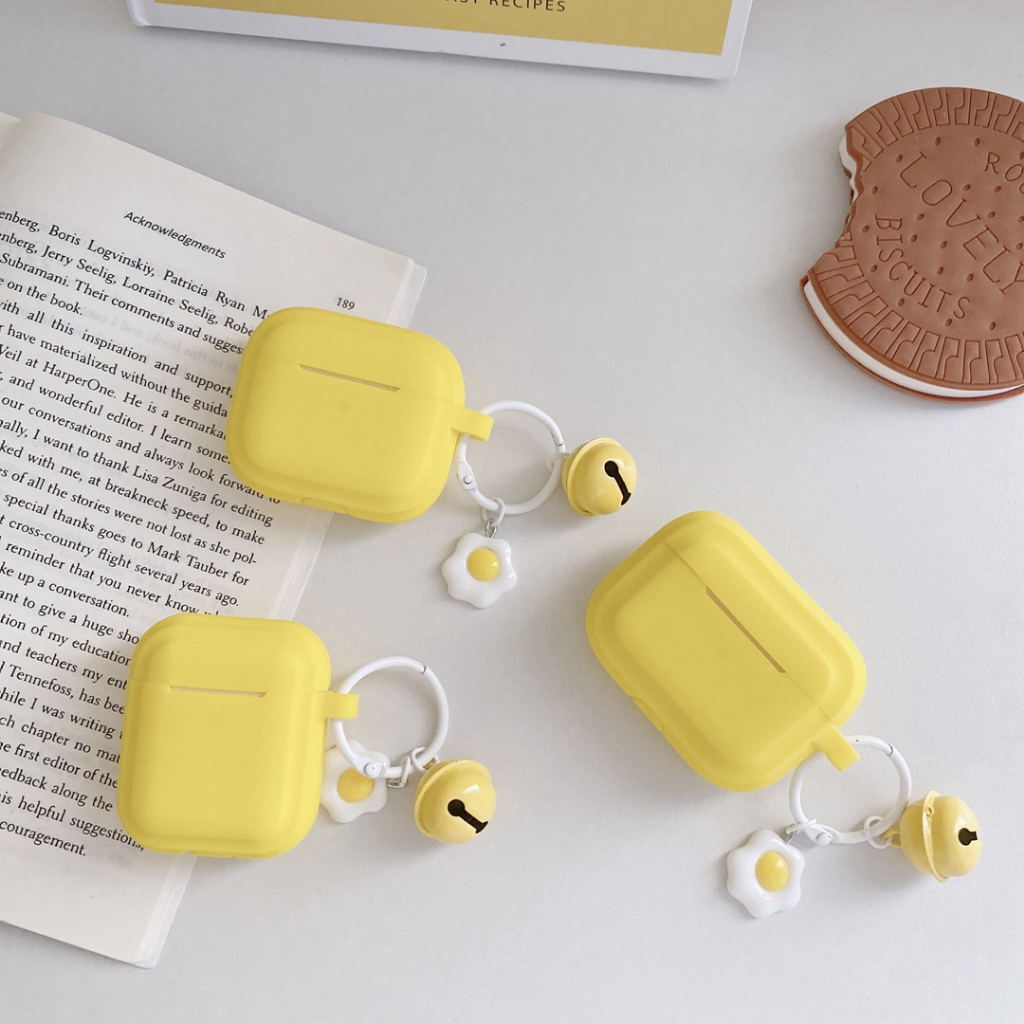 เคส Airpods 4 สีเหลืองสําหรับ แอร์พอด pro gen 2 1 2 3 ปกซิลิโคนอ่อนนุ่มไร้สายบลูทู ธ หูฟังฝาครอบป้องกันพร้อมพวงกุญ