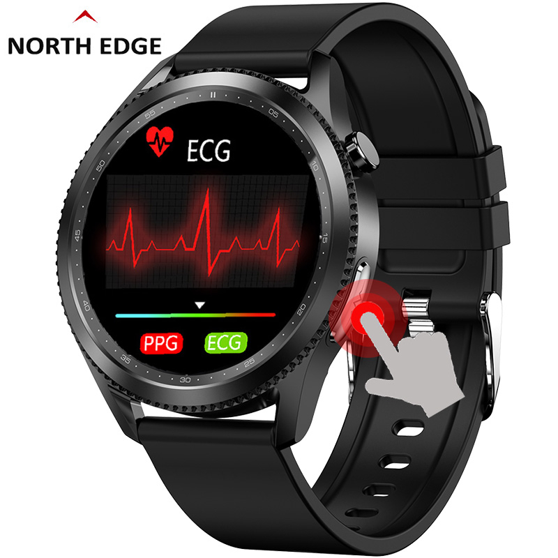 North Edge E102 GLU สมาร์ทวอทช์ Ecg-Ppg วัดอัตราการเต้นของหัวใจ ออกซิเจนในเลือด อุณหภูมิ SMS Ip68 บล