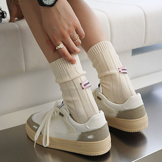 พร้อมส่ง ถุงเท้าผ้าฝ้าย สีพื้น สําหรับผู้หญิง