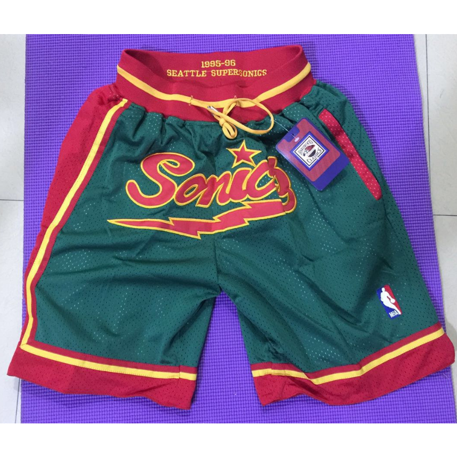 ใหม่ กางเกงขาสั้น ปักลาย NBA Seattle Supersonics SONICS Kevin Durant Gary Payton Shawn Kemp สีเขียว สําหรับผู้ชาย