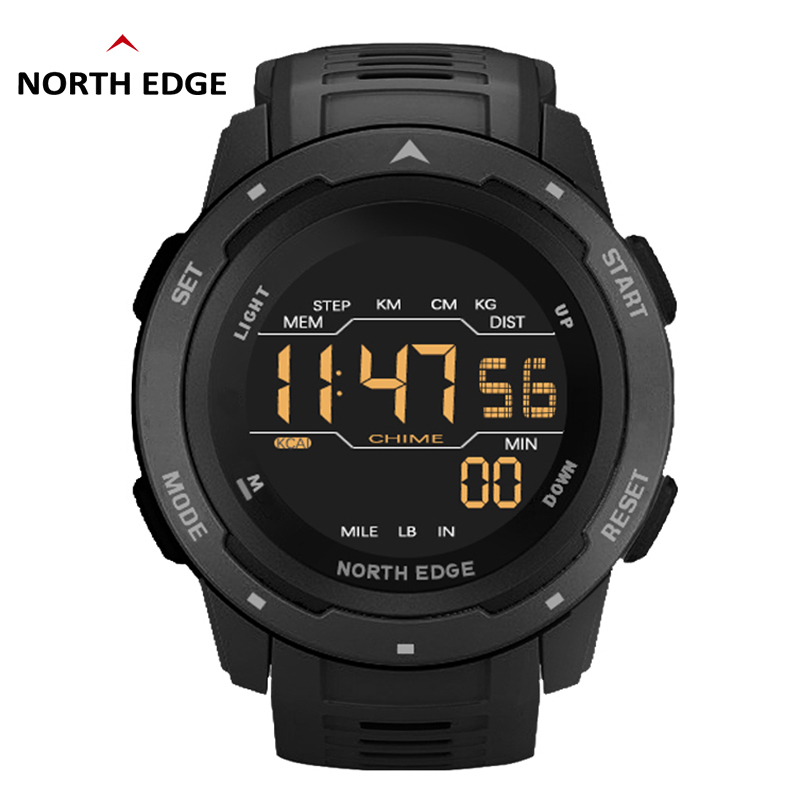 North Edge Mars Original นาฬิกาผู้ชาย 50M กันน้ำดิจิตอลกีฬานาฬิกากีฬากลางแจ้งนาฬิกาแคลอรี่นาฬิกาปลุกจับเวลา 1.73 Inch