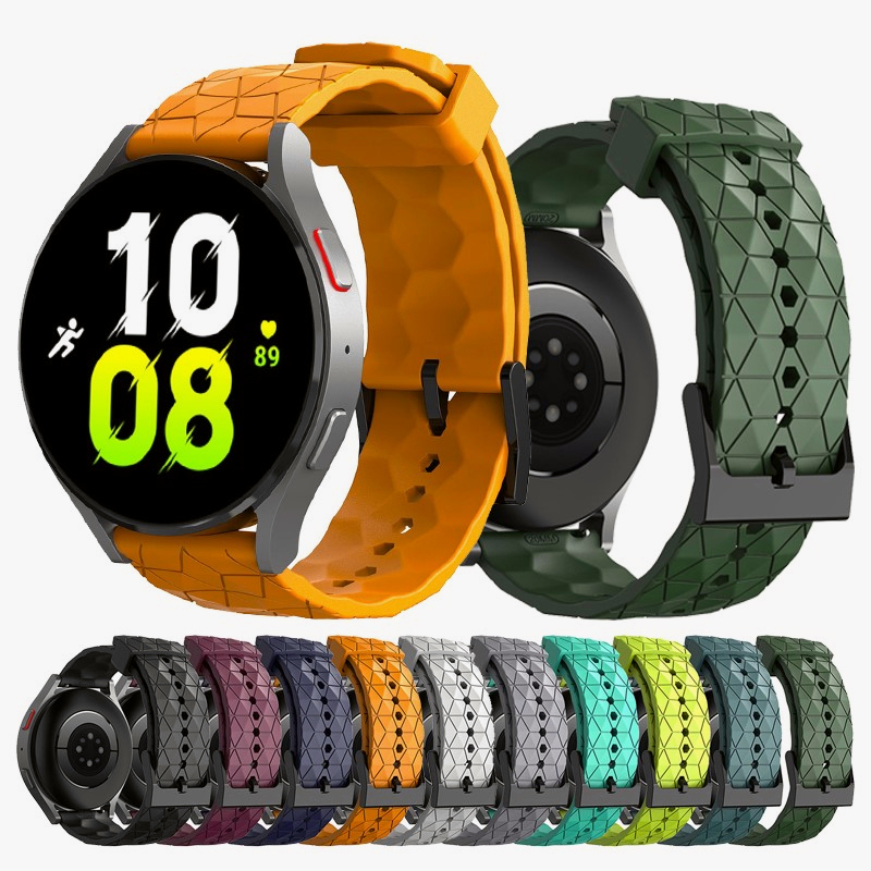 ใช้งานร่วมกับ 20 มม.22 มม.ซิลิโคนสําหรับ Samsung Galaxy Watch FE 7 6 5 Pro 4 Classic 44 40 มม.42 มม.46 มม.Huawei GT 2/3/4 ฟุตบอลรูปแบบ Sport Band