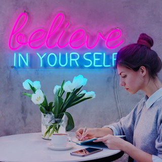 Believe in Yourself ป้ายไฟนีออน LED 10 ระดับความสว่าง ปรับได้ สําหรับตกแต่งผนัง ห้องนอน สํานักงาน ยิม