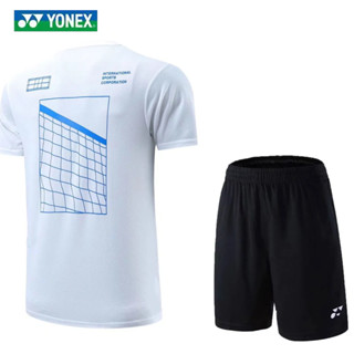 Yonex เสื้อยืดไมโครไฟเบอร์ 100% พิมพ์ลายแบดมินตัน ทนทาน สีดํา สําหรับผู้ชาย ผู้หญิง