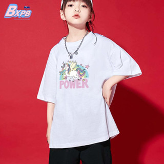 Bxpb เสื้อยืดแขนสั้นลําลอง ผ้าฝ้าย ทรงหลวม พิมพ์ลายการ์ตูนยูนิคอร์น คุณภาพสูง แฟชั่นฤดูร้อน สําหรับเด็กผู้ชาย ผู้หญิง 110-170 3-15 ปี