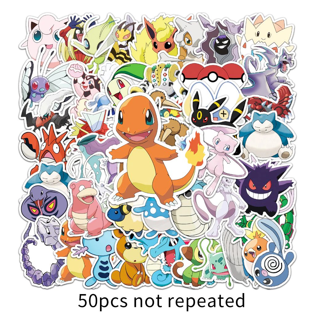 50 ชิ้นตลก Pokemon สติกเกอร์กันน้ํา DIY สําหรับโทรศัพท์แล็ปท็อปรถสติกเกอร์ Creative Home Decal