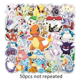 50 ชิ้นตลก Pokemon สติกเกอร์กันน้ํา DIY สําหรับโทรศัพท์แล็ปท็อปรถสติกเกอร์ Creative Home Decal
