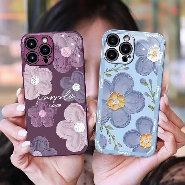 สําหรับiPhone 16 ดอกไม้กระจกนิรภัยเคสโทรศัพท์สําหรับApple ip 15 14 13 12 11 Pro Max 14 Plus X XS Max XR 7 8 SE Soft Edge Coverป้องกันกล้อง