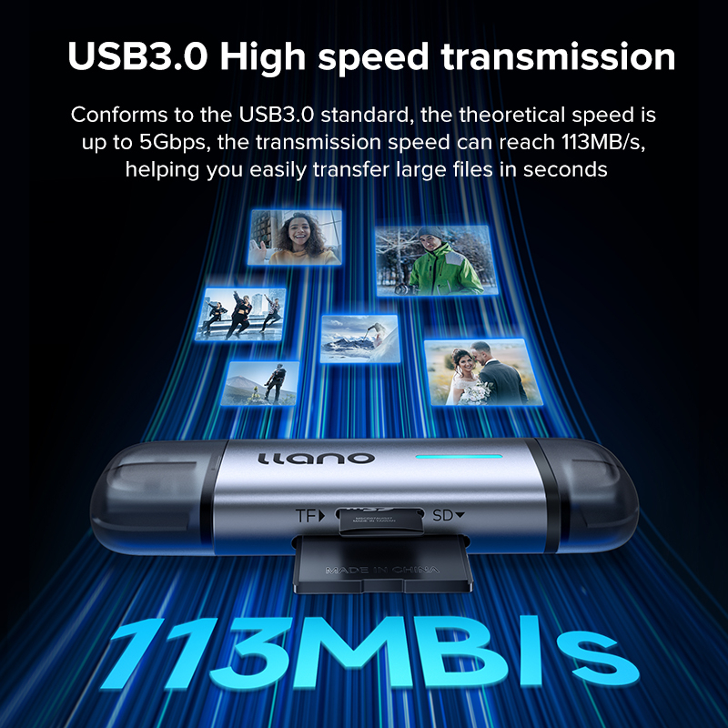 Llano เครื่องอ่านการ์ด USB 2 in1 OTG Type-C TF SD 2T