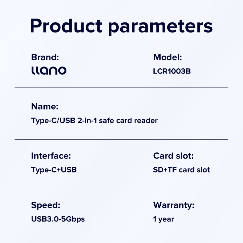 Llano เครื่องอ่านการ์ด USB 2 in1 OTG Type-C TF SD 2T