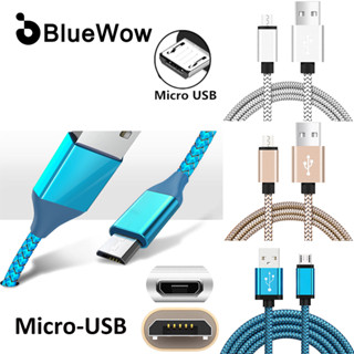 Bluewow 3A สายชาร์จ สายไนล่อนถัก Micro USB ชาร์จเร็ว สําหรับโทรศัพท์มือถือ Micro USB