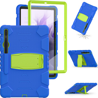 For Samsung Galaxy Tab S6 10.5" 2019 T860/T865 Tab S8 Plus X800 X806B Tab S7 Plus 12.4 T970 Tab S7 FE 12.4 T730 Heavy Duty Soft Silicone Hard Plastic Three Layer Full Body Protection Tablet Case Cover Rear Stand With Pen Slot