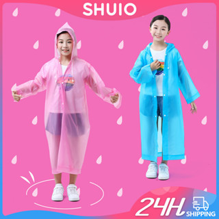 Shuio เสื้อกันฝน เสื้อปอนโช แบบพกพา สีพื้น แฟชั่นสําหรับเด็ก