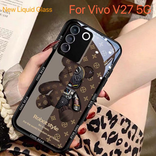 เคส Vivo V27 V29 V25 V25E V27 Pro V23E V25Pro V23 V21 V21E IQOO X7Z X7 Y36 Y35 Y33s Y16 Y02S Y21 Y21T Y73 Y76 Y15A Y15S 5G เคสโทรศัพท์มือถือแบบแก้ว กันรอยกล้อง ลายหมี สําหรับ