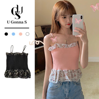 U Gonna S เสื้อกล้าม บอดี้คอน ผ้าชีฟองถัก ลายดอกไม้ น่ารัก หรูหรา คลาสสิก 4 สี สําหรับผู้หญิง